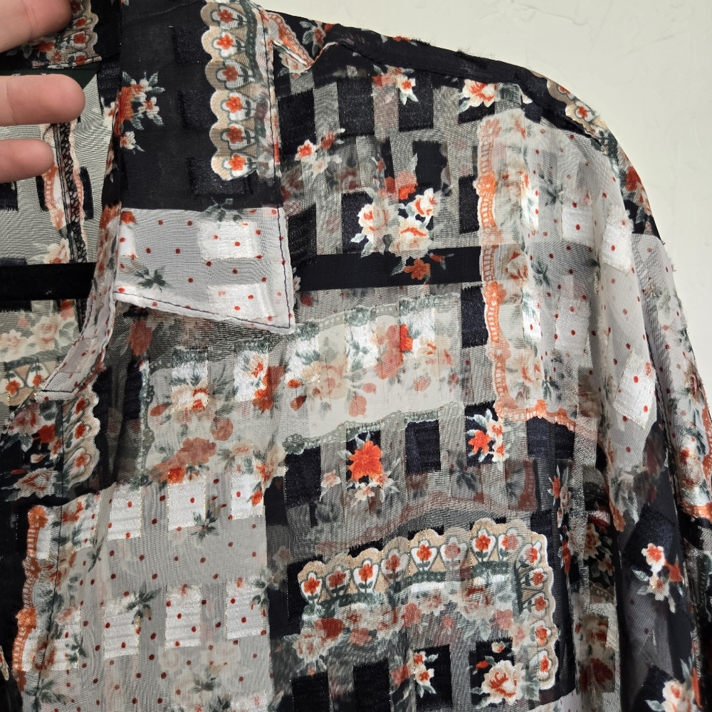 Vintage Burnout Patterned Patchwork Black Red Whi… - image 4